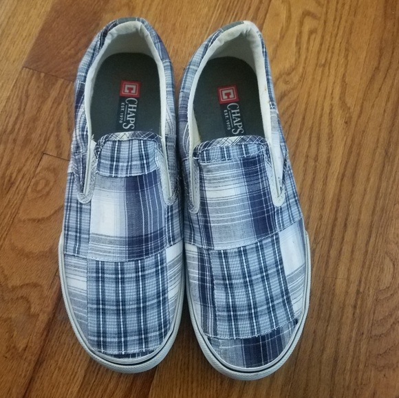 blue plaid shoes